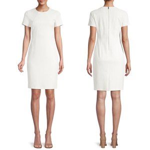 NWT Hugo Boss Dijersa Structured Herringbone Jersey Sheath Dress Soft Cream 16